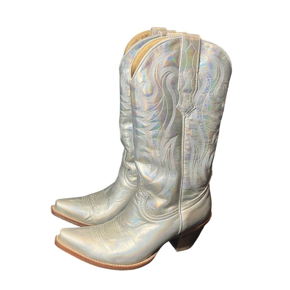 Idyllwind Cowboy Boots Womens 7.5 Silver Holographic Iridescent Leather Snip Toe